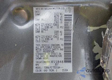 2015 Nissan Rogue S z USA, uszkodzony, nr VIN 5N1AT2MV4FC855848